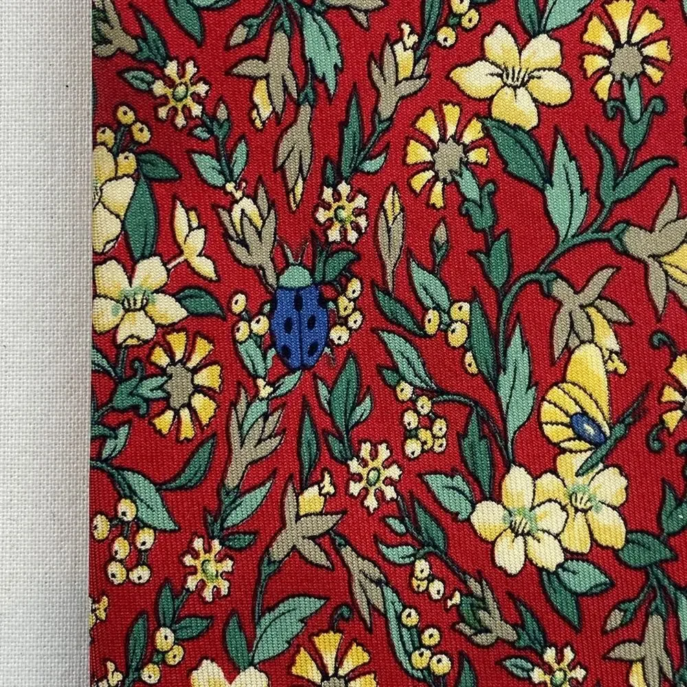 Lot of 2 LIBERTY OF LONDON 100% Silk Necktie Floral Geometric Print Blue Red VTG